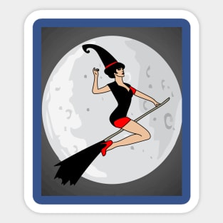 Flying Witch On A Broomstick With A Hat Sticker